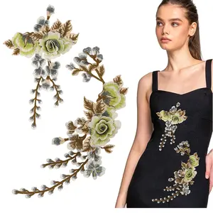 2pcs Embroidered Leaf Rose Fabric Patches and Iron-On Sewing DIY Clothing Decoration for Dress Jeans Backpacks