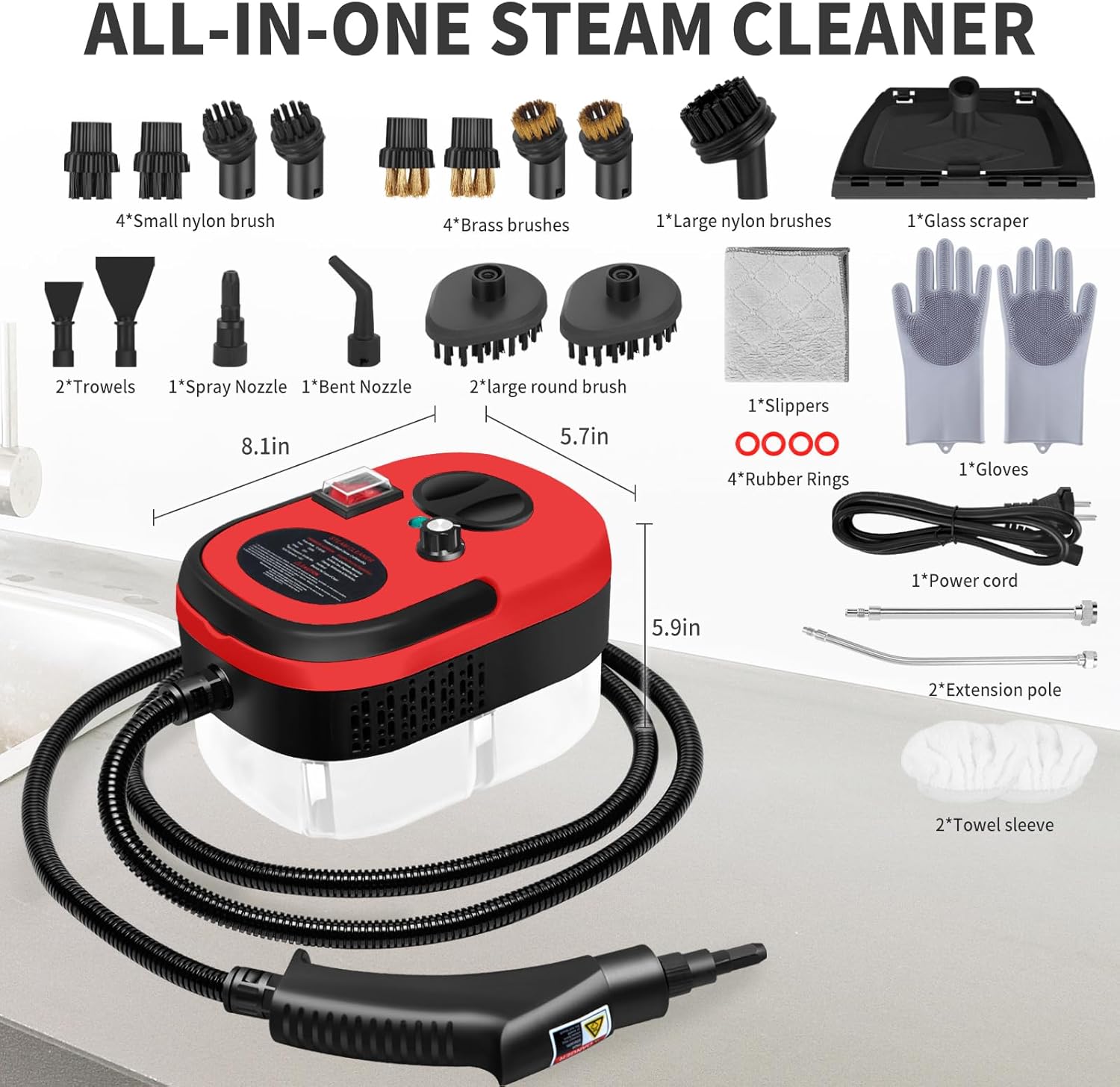 Pressurized Handheld Multi-Surface Natural Steam Cleaner with 14 Accessories, Powerful Chemical-Free Steam Cleaner, Suitable for Home and Cars, Cleaning Washing Machines, Air Conditioners, Kitchens, Summer Appliance Cleaning Tool. Home Use.