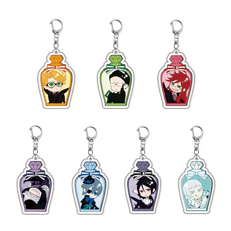 Black Butler Keychain - Parfum Bottle Key Chain - Kawaii Keyrings Birthday Gifts – Cute Acrylic Keychain Charms, Perfect Gift for Fans & Collectors