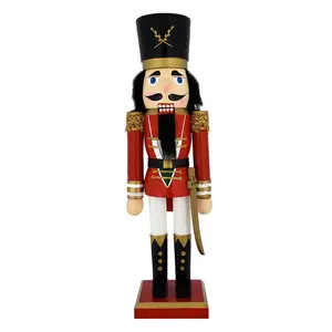 Traditional Soldier Nutcracker Red Gold Trim and Sword 15 inch