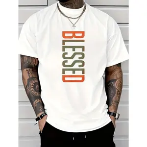 Men's "Blessing" pattern cotton T-shirt casual and comfortable, short sleeves, crew neck, suitable for daily wear and outdoor activities Fathersdaygift Streetwear men gifts graphic t-shirts chromakopia tour outfits ivan cornejo merch graphic tee