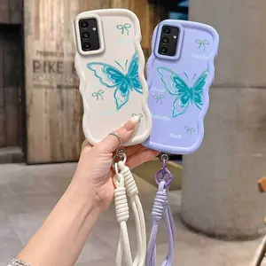 1 Piece Samsung A14 4G 5G blue butterfly flying Outdoor Ready Flexible Suitable For Samsung A14 5G Phone Case Cover With Flexible And Lanyard