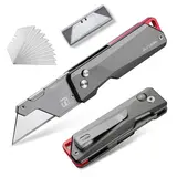 #blackfriday FLISSA Advanced Titanium Utility Knife, CNC Unibody, Lightweight All Metal Folding Box Cutter, Quick Change Blade Razor Knife,Ideal Gifts for Men Women, with 10 Extra Blades