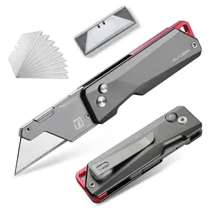 FLISSA Advanced Titanium Utility Knife, CNC Unibody, Lightweight All Metal Folding Box Cutter, Quick Change Blade Razor Knife,Ideal Gifts for Men Women, with 10 Extra Blades