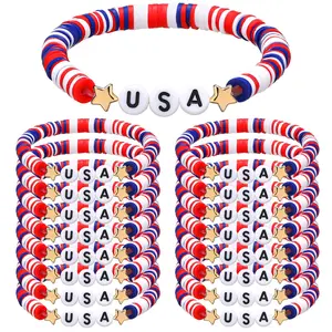 24/48Pcs 4th of July Bracelets Ultimate Pack USA Red White Blue Patriotic Bracelets for Women Men, Independence Day Decorations Accessories for Parades, BBQs & Gifting Trendy Stack Bangle Stretch Bangle