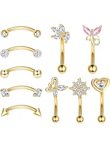 10 Pcs 16G Rook Daith Earrings Stainless Steel Belly Lip Ring Cartilage for Women CZ Body Piercing Curved Barbell Eyebrow Rings 8mm Piercing Jewelry Set