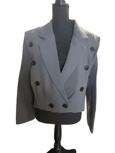 Gray Cropped Double Breasted Blazer