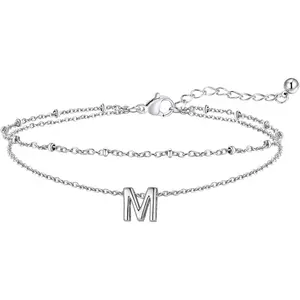 Initial Ankle Bracelets for Women, Waterproof 14k Gold Plated Initial Anklets Non Tarnish Stainless Steel Cute Layered Anklet Summer Beach Jewelry