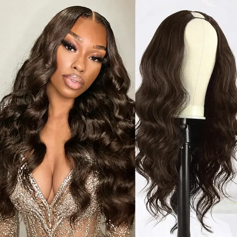 V Part Wig 24 Inch Synthetic Half Wig Glueless U Part Upgrade for Women Daily Party Use, Natural Looking Wig, Glueless Wavy Half Wig