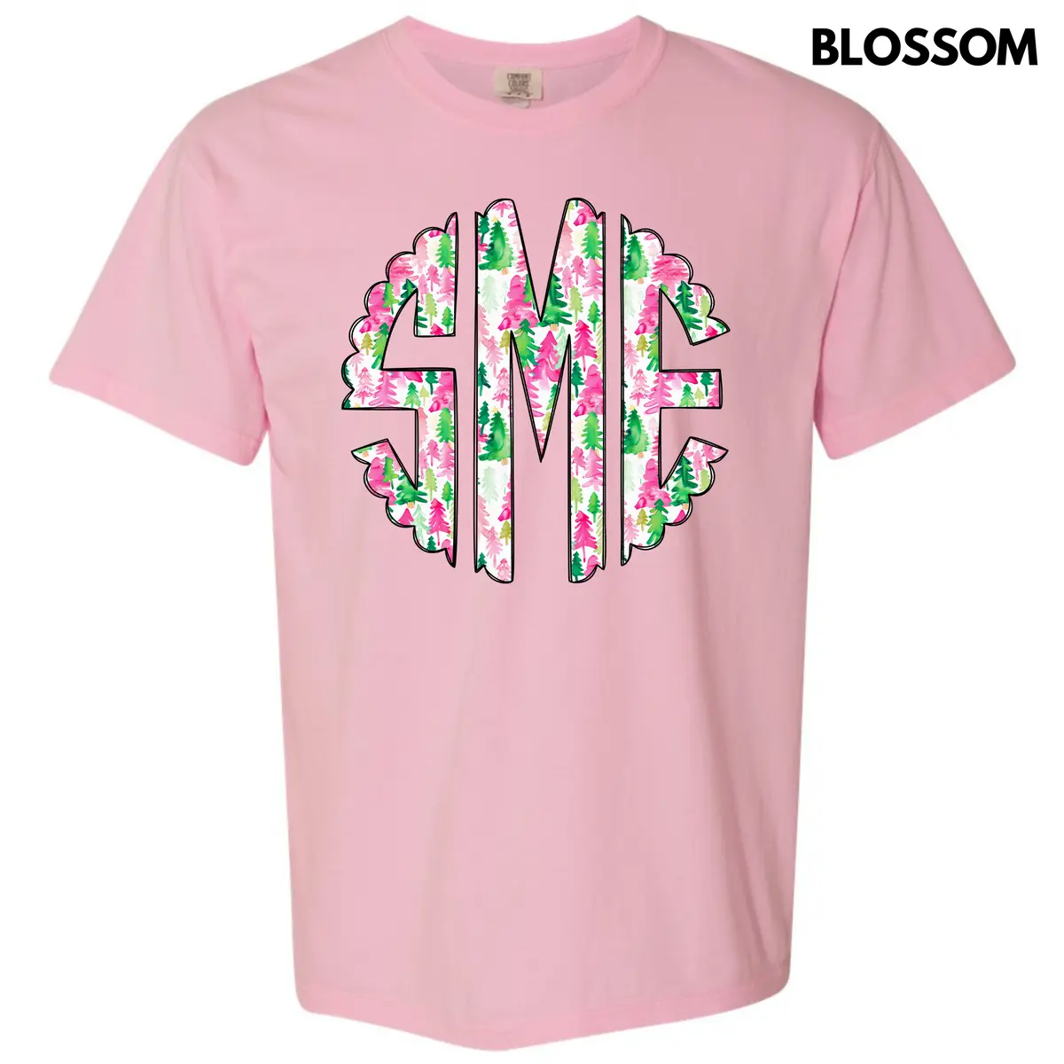 Watercolor Christmas Monogram Comfort Colors T-Shirt 'NLB'