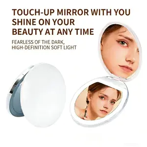 Portable Foldable Makeup Mirror, 1 Count Glam Travel Makeup Mirror with LED Light, Compact Mirror for Women, Pocket Size Makeup Tools, Travel Hand Mirror