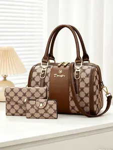 Luxurious Boston Ladies' Handbag Set, 3-Piece Letter Print Commuter Crossbody Shoulder Bag, Mother's Day Gift, Birthday Present, Crossbody Bags