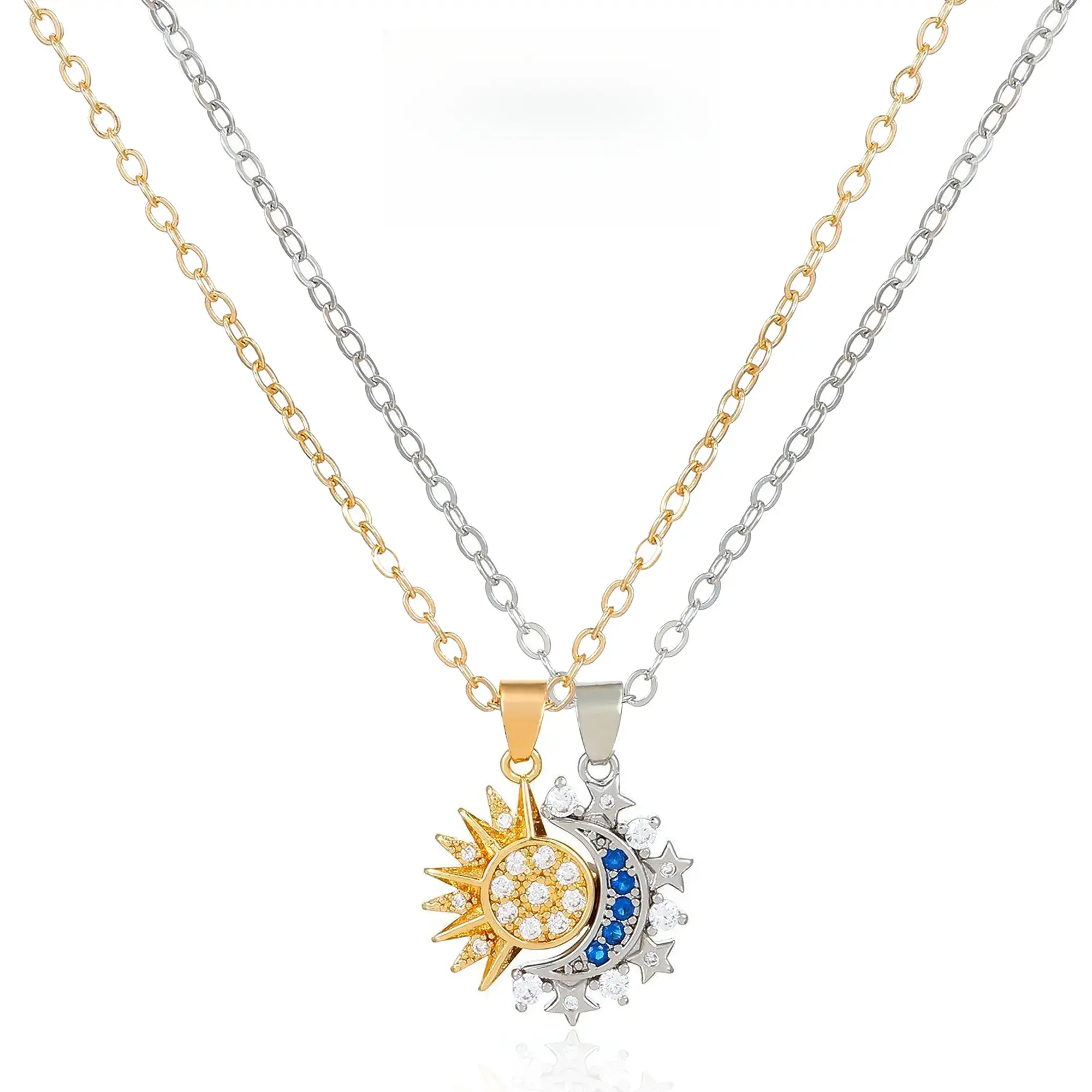 Women's 18in Sun Moon Magnetic Double Venus Copper Alloy Necklace, Nickel-Free Hypoallergenic Female Wear Jewelry, Lightweight Gentle Elegance Pendant, Everyday Use & Party Gift
