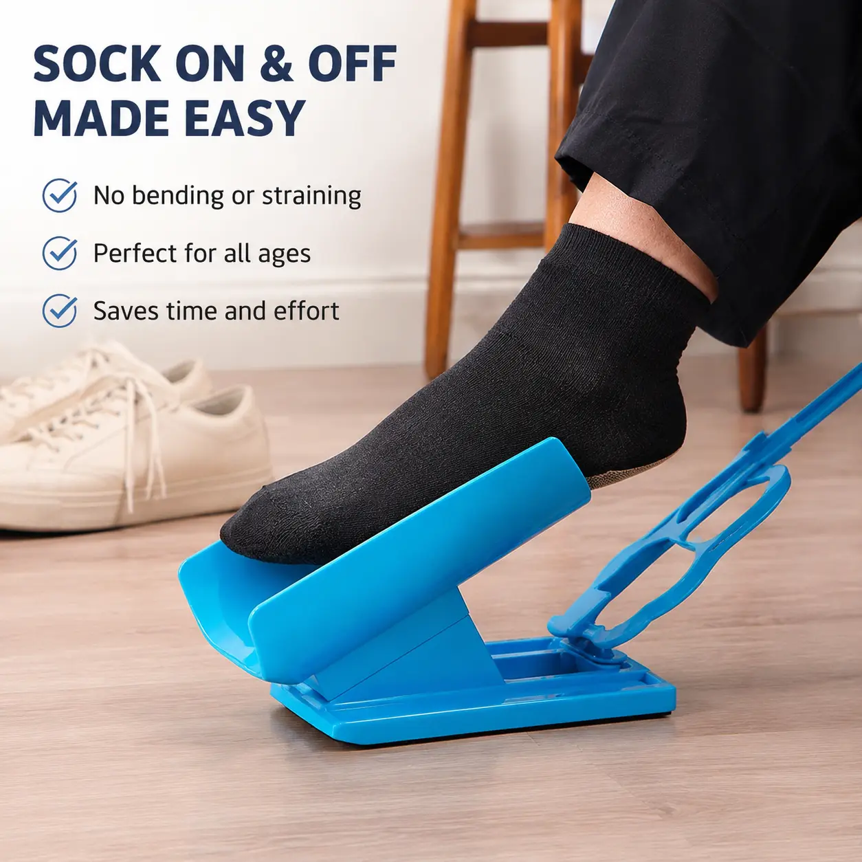 1 Count Sock Slider Helper, Long Handle Non-slip Base Sock Wearing Aid for People to Put On Socks Without Bending Over