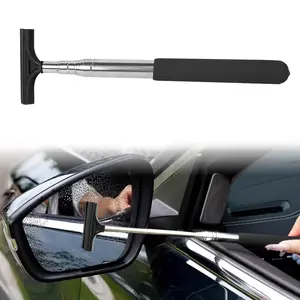 Car Rearview Mirror Wiper, Retractable Auto Side Mirror Squeegee with Telescopic Long Rod, Portable Vehicle Window Glass Cleaning Tool Accessories, Universal for RV, SUV, Truck (Black)