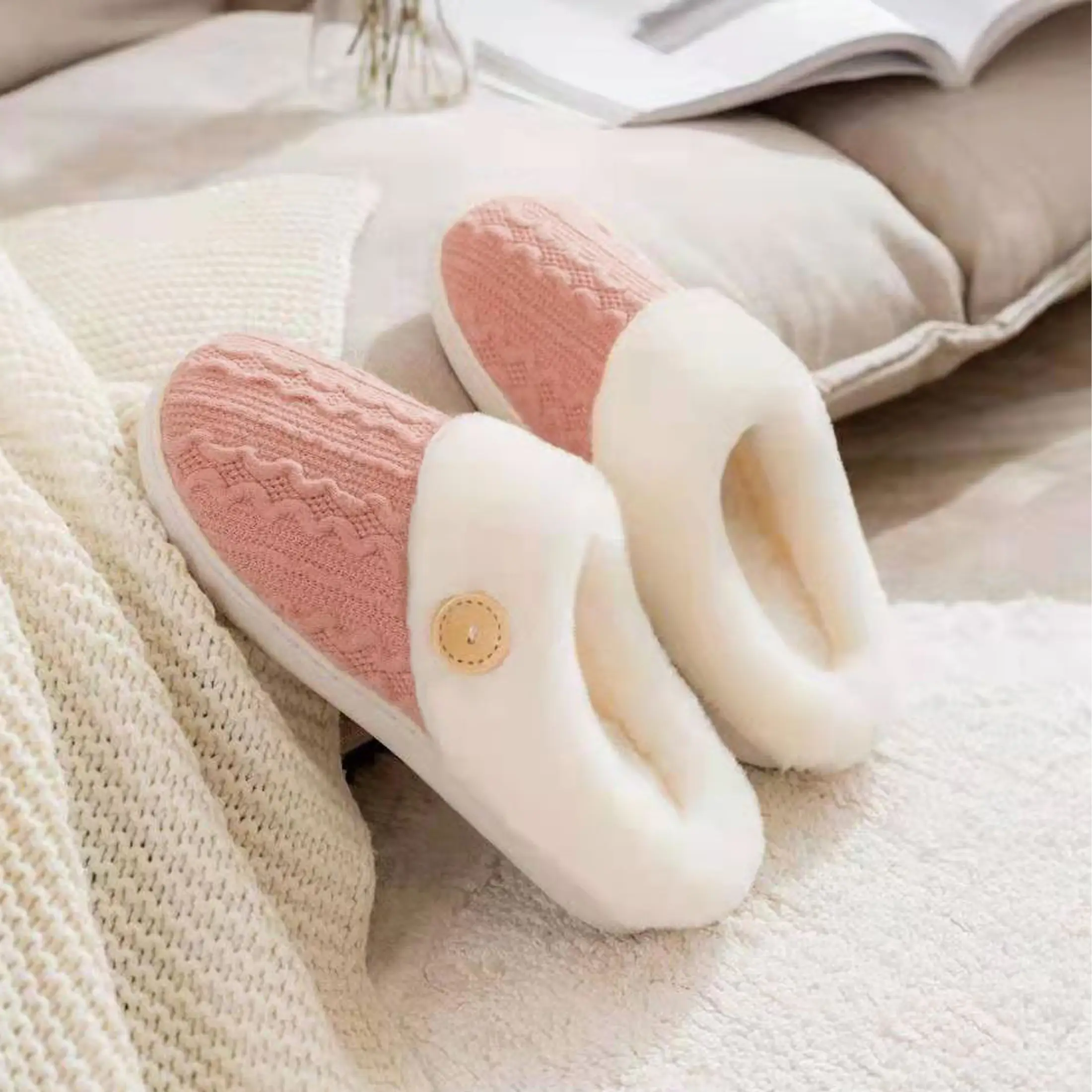 Womens Fuzzy Slippers Slip-On Slippers for Women Cozy Memory Foam House Slippers with Gentle Arch Support Non Slip Breathable Women's Home Slippers fo