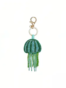 Fresh Blue Jellyfish Keychain, Gradient Beaded Fringe Bag Charm, Ocean Style Literary Accessory, Cute Animal Pattern