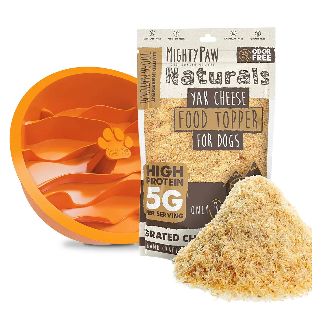 Mighty Paw Dog Healthy Digestion Bundle - Maze Slow Feeder Bowl Insert + All-Natural Himalayan Yak Cheese Food Topper