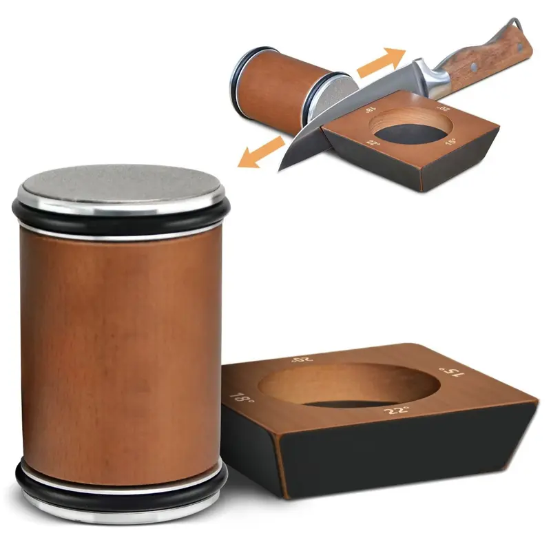 Durable Wooden Rolling Knife Sharpener Set - 1 Solid Kitchenware Sharpening Kit with Cutting Board Set for Home Kitchen Knives, Metal-Free Household Gadget, Summer Gift