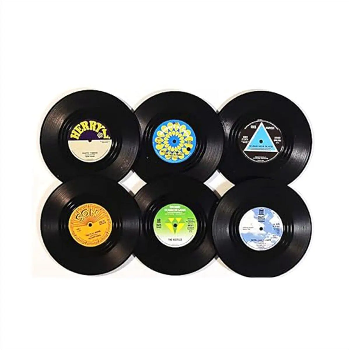 Vintage CD Coffee Coasters Set - 6 Retro Vinyl Record Coasters, Ideal for Music Lovers, Housewarming Hostess Gifts (Style 2, US)