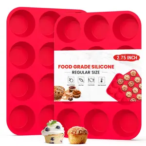 2 Pack Silicone Muffin Pan for Baking, Silicone Cupcake Pan, Silicone Molds for Baking, Muffin Tin 12 Cup Regular Size, Silicone Cupcake Mold, BPA Free Silicone Muffin Cups, Silicone Egg Molds