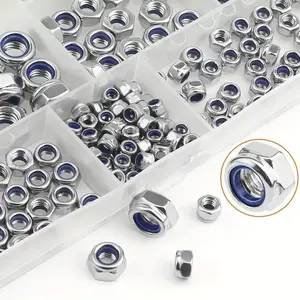 175pcs Lock Nut and Hex Nut Combination Kit, M3-M10 Metric Nylon Insert Sets, Stainless Steel Lock Nuts, Various Sizes Available