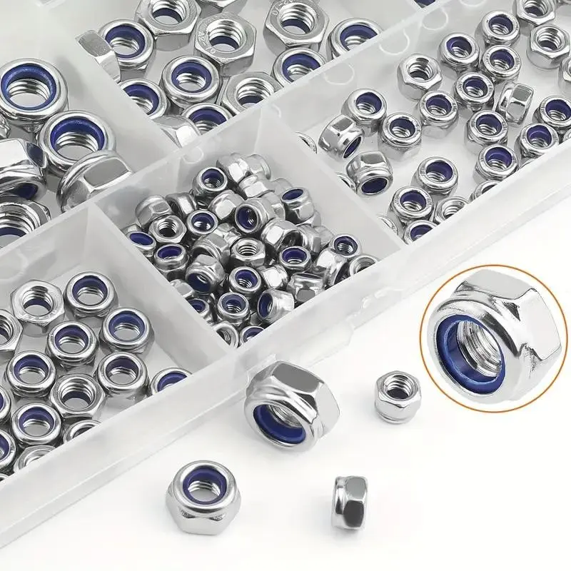 175pcs Lock Nut and Hex Nut Combination Kit, M3-M10 Metric Nylon Insert Sets, Stainless Steel Lock Nuts, Various Sizes Available, Hardware