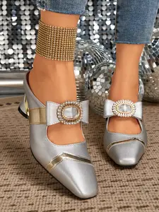 Elegant Women's High Heels, Square Toe Rhinestone Slip-On Shoes, Elegant Party Shoes, Perfect for Weddings, Parties, Casual Wear, All Seasons