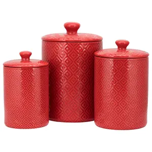 10 Strawberry Street 3-Piece Ceramic Diamond Canister Set