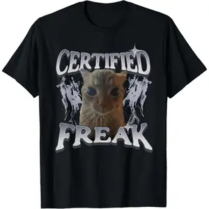 Certified Freak Funny Cat Meme Retro Faded Cat T-Shirt