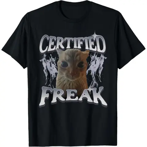 Certified Freak Funny Cat Meme Retro Faded Cat T-Shirt