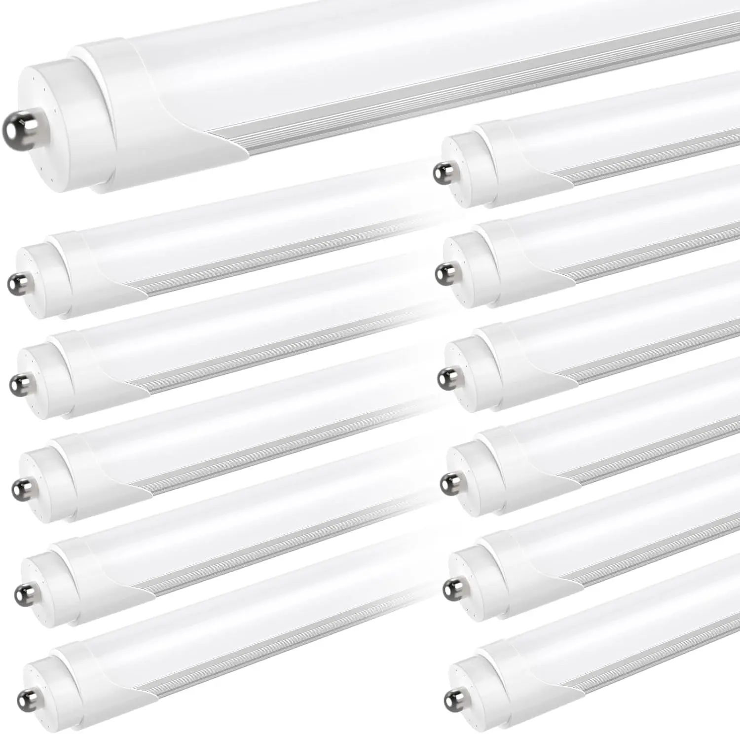 JESLED T8 T10 T12 8FT LED Tube Light Bulbs, 50W 6000LM, 5000K Daylight White, Single Pin Fa8 LED Replacement for Fluorescent Fixture, Frosted, Ballast Bypass, Warehouse Workshop Garage Lights 12-Pack