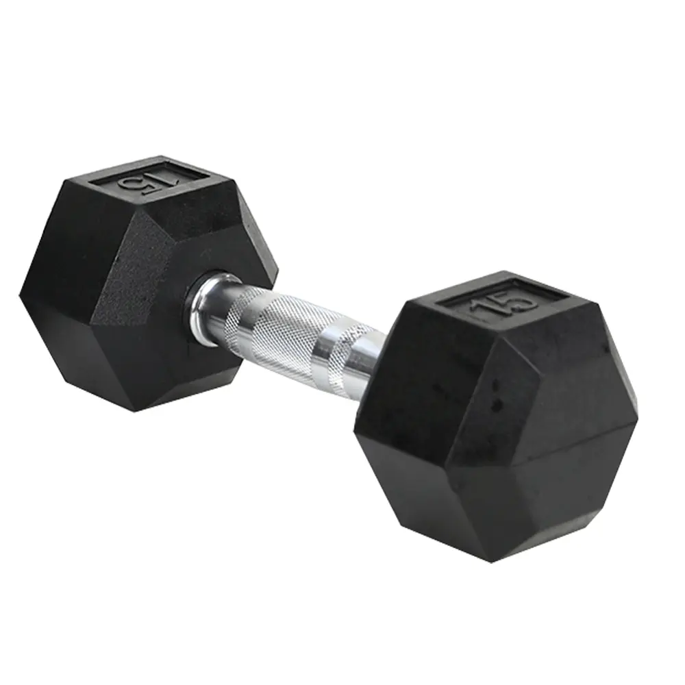 A4A 15LB×1piece HDRS  Rubber Coated Solid Cast Iron Dumbbell with Contoured Chrome Handle, Hexagon Head dumbbell  rack body building merach  adjustable  dumbbells barbell bar