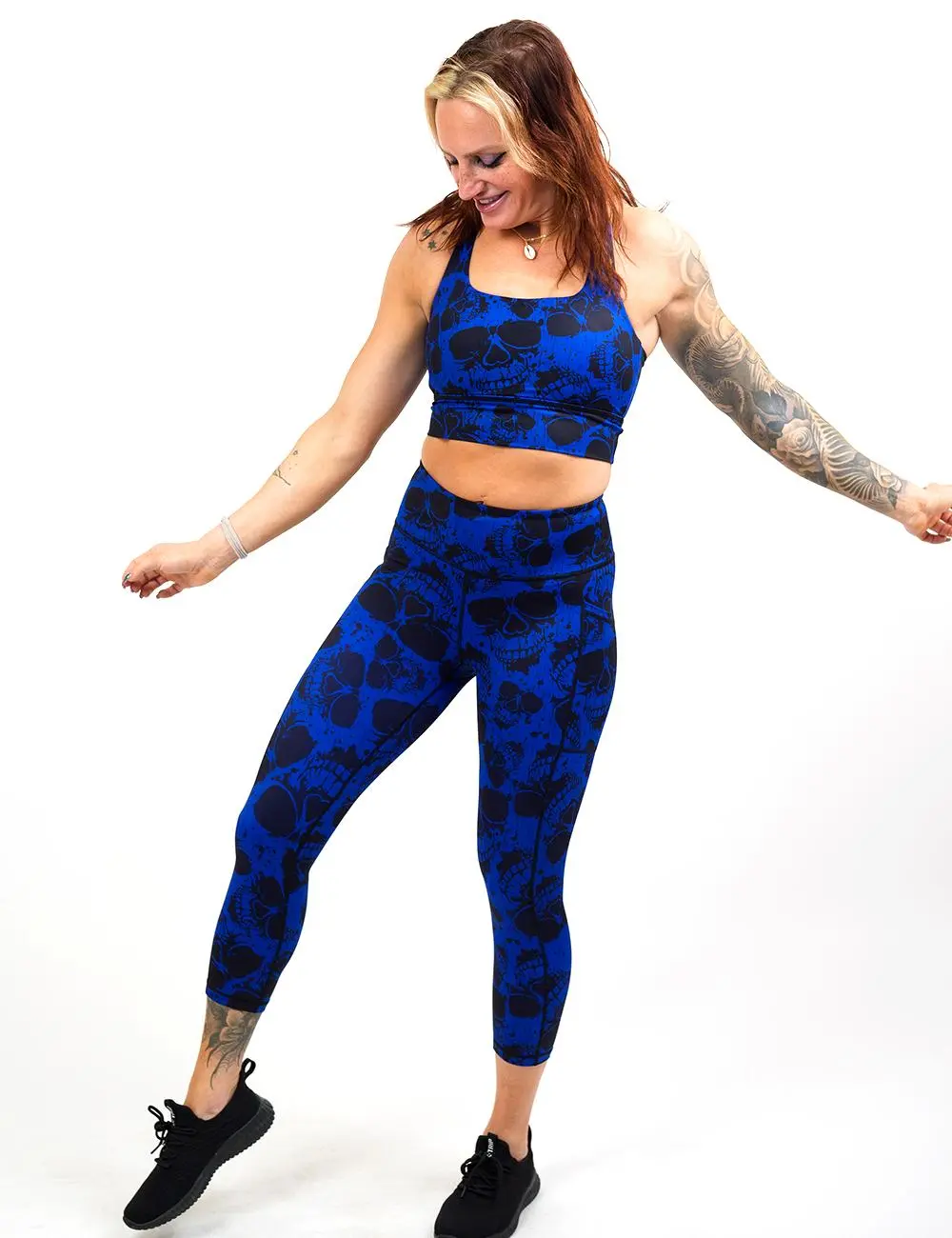 CVG Cobalt Skulls Leggings, High Waisted Polyester Spandex Fabric with Deep Pockets for Workout & Everyday Wear