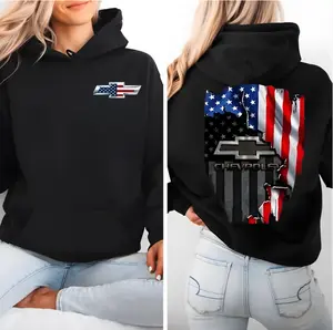 Chevrolet Chevy American Flag Hoodie, Patriotic Graphic Hoodie, Vintage Streetwear Hoodie for Truck Lovers, Full size, Full Color