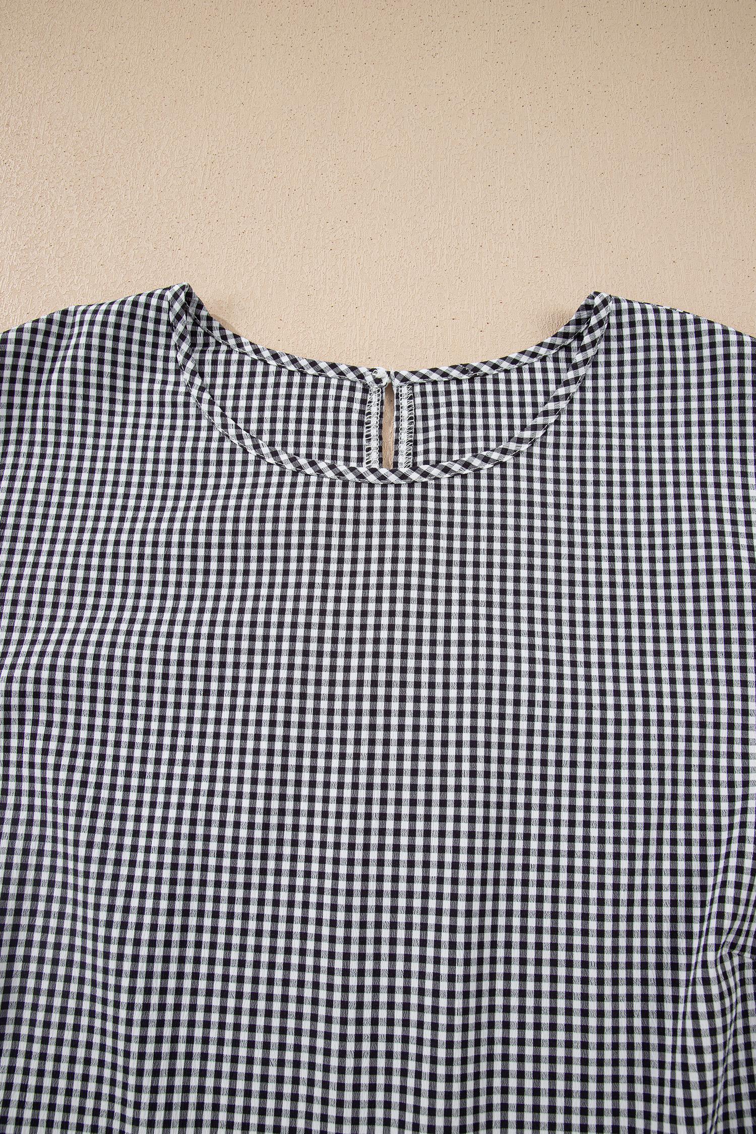 Plus Size XL-4XL Women’s Black Plaid Bow Decor Bell Sleeve Round Neck Jumper, Casual Everyday Vintage Plaid Pullovers for Women, Cute Preppy Flowy Sweaters, Chic Boho Aesthetic Long Sleeve Tops, Relaxed Fit Apparel