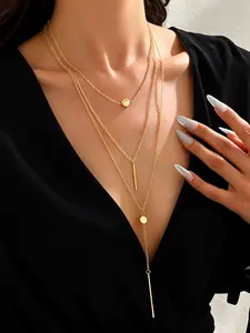 2026 new style gold and silver dual-tone options three-layer stackable collarbone chain minimalist geometric tassel necklace fine chain multi-layer stacking for women, perfect for daily wear, work, and social gatherings, ideal gift for friends