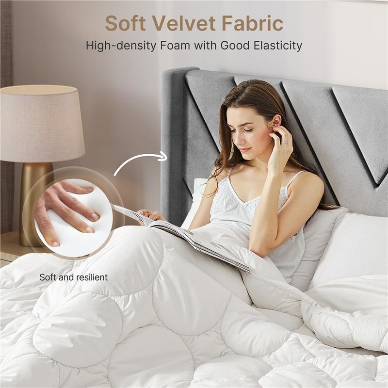 【Valentine Gift】Yaheetech Upholstered Bed Frame Full/Queen with Wooden Slat Support, No Box Spring Needed, Durable Construction, Easy Assembly Diamond Tufted Headboard