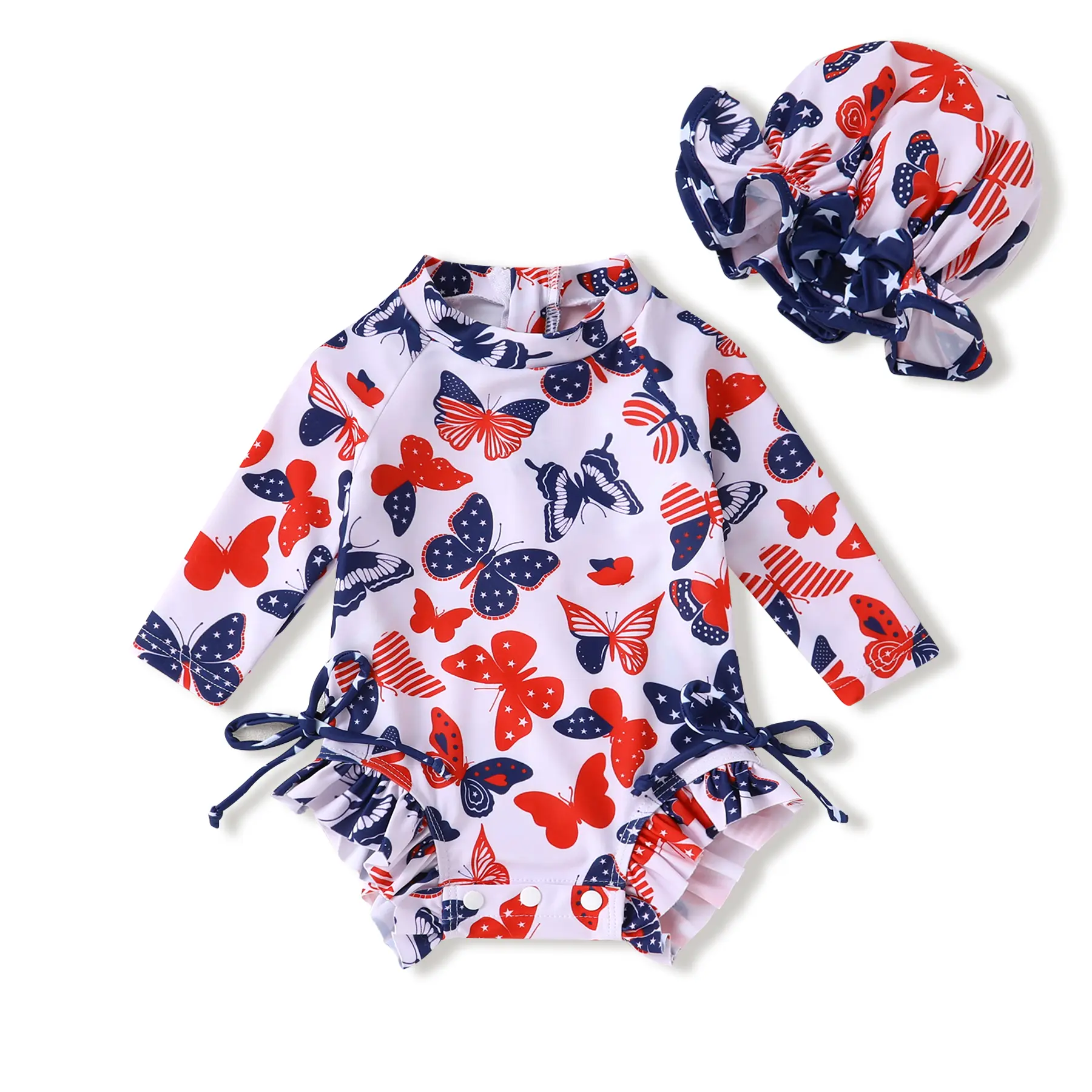 Infant Baby Girl 1-Piece Long Sleeve Rash Guard Swimsuit Set with Hat, Baby Clothing, Toddler Swimsuit, Girls Swimwear, Floral Prints Swimwear, Leopard Print Beach Wear, Zipper Design Bathing Suit Outfits