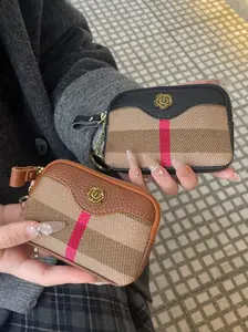 Fashion Women's Wallet Plaid Floral Metal Decor Zipper Bag Small Handheld Coin Purse Keychain Holder Storage Pouch