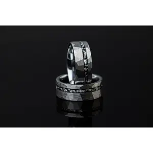 Galactic Stellar - Silver Meteorite Ring, Hammered Tungsten Ring, 8mm