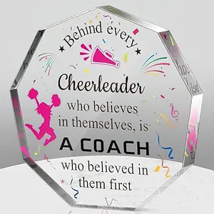 Cheer Coach Gift for Women Clear Acrylic Sign Cheerleading Coach Appreciation Gift Office Desk Decor Thank You Presents for Birthday Graduation End of Season Senior Night Retirement