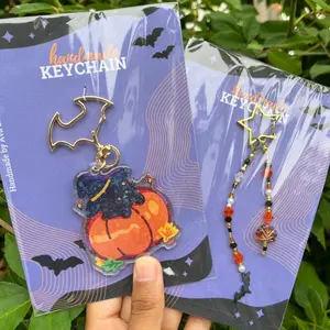Halloween Pumpkin Cat Keychain Set