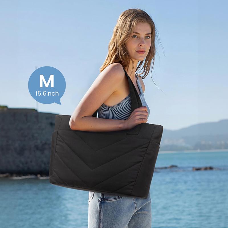 【Valentine's Day Gift】LOVEVOOK Puffer Tote Bag for Women,  Lightweight 15.6'' and 17.3'' Puffy Bag with Multi Compartments, Quilted Shoulder Bag Handbag for Travel, Work,Commuting, EVeryday Bag. TikTokShopJumpstartSale