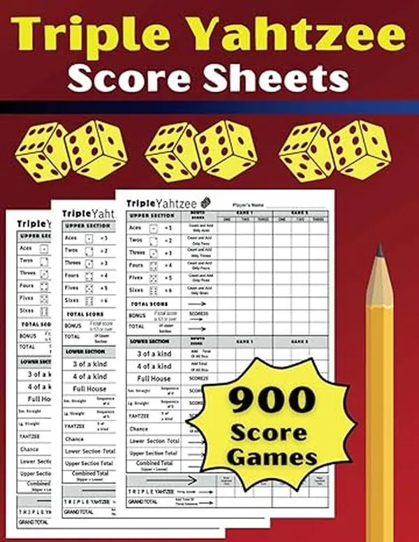 Triple Yahtzee Score Sheets: Large Score Pads with 900 Score Games, For Scorekeeping