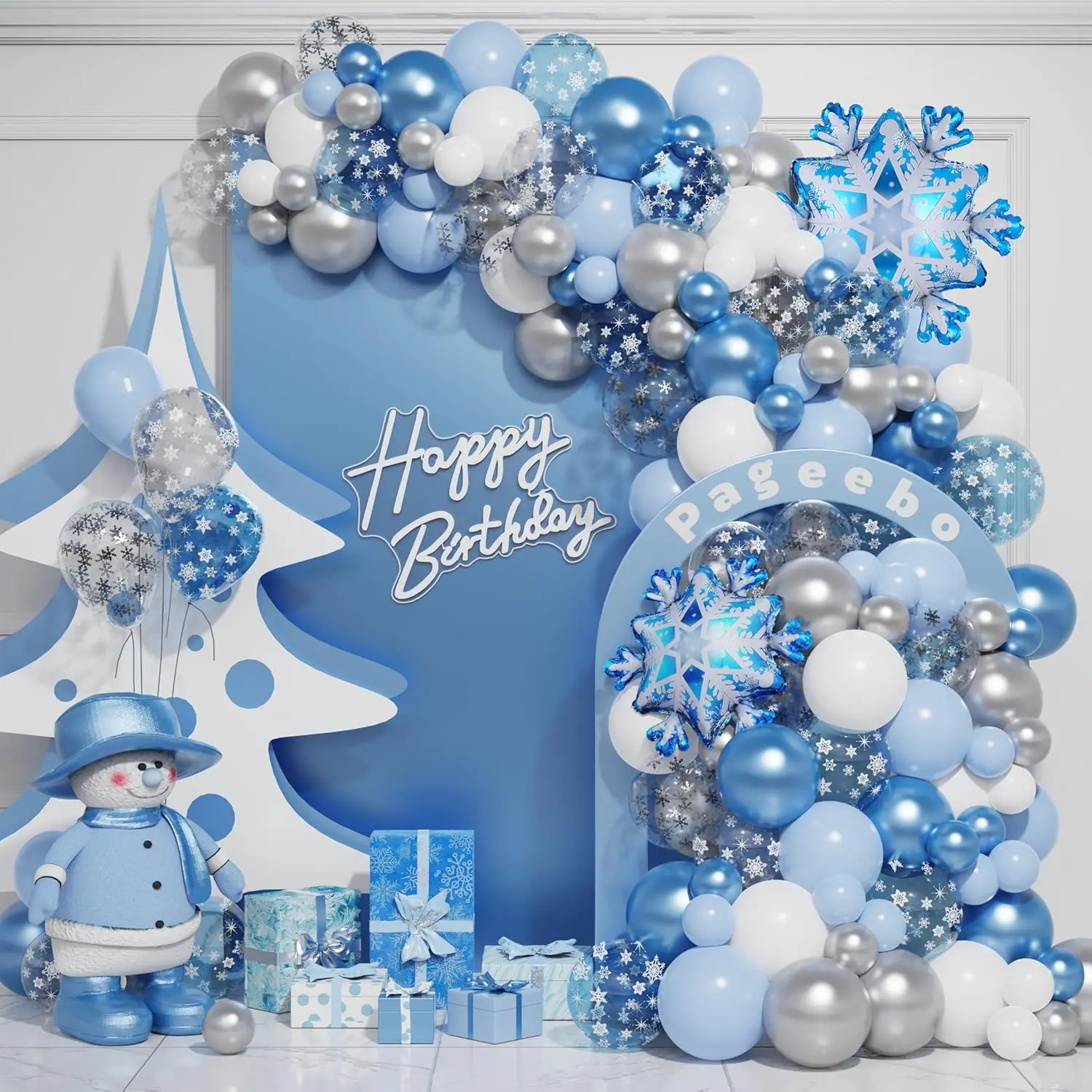 147 Pcs Snowflake Balloon Arch Kit Ice Snow Blue White Snow Confetti Balloons For Winter Wonderland Theme Party Baby Shower Party Birthday Party Decoration