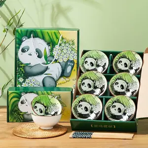 A402. Cute Panda Ceramic Bowl Set – Children’s Day Gift, Salad Bowl & Rice Bowl, Customizable Gift