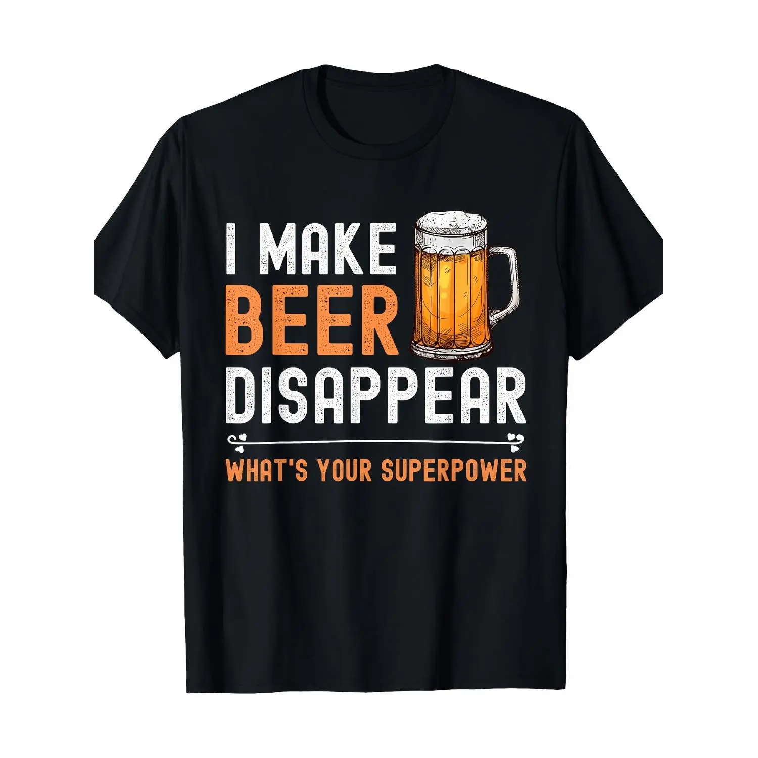 Retro Graphic T-Shirt, Unisex Funny 'I Make Beer Disappear' Print, Breathable 100% Cotton Tee for Parties & Streetwear, Tshirt, Vintage, Round Neck, Comfortable Fit, Graphic Print