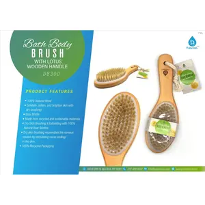212 MAIN Exfoliating Bath Body Brush with Boar Bristles, Lotus Wooden Handle, Bamboo Accessories