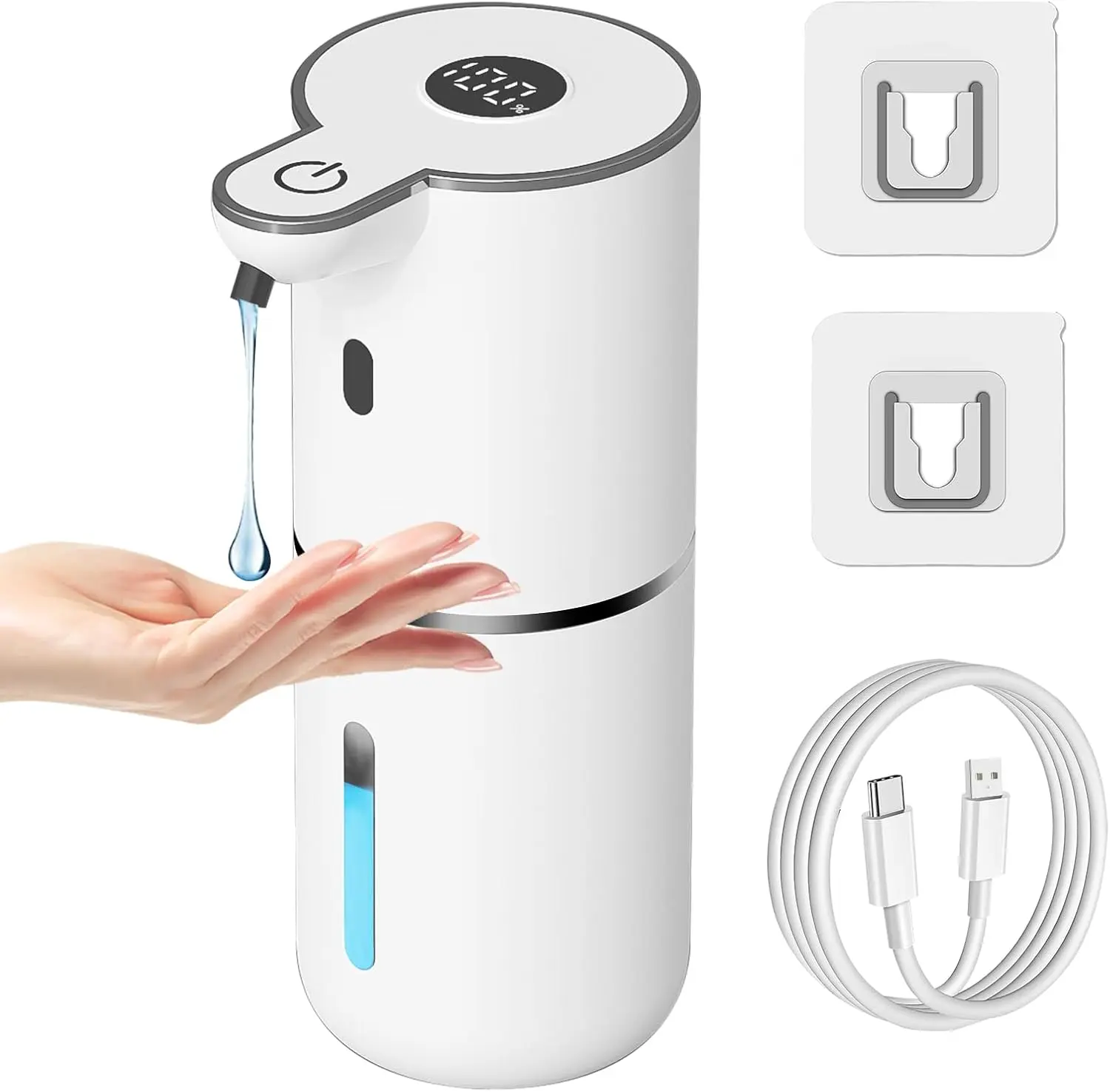 BSC Automatic Liquid Soap Dispenser Touchless, USB Rechargeable Smart Hand Soap Dispenser, 6-Level Adjustable, 12.8oz/380mL Wall Mounted for Bathroom Kitchen Accessories Dish Soap-White